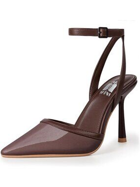 Women's Brown Rubber Pointed Closed Toe Ankle Strap Wedding Party High Heels